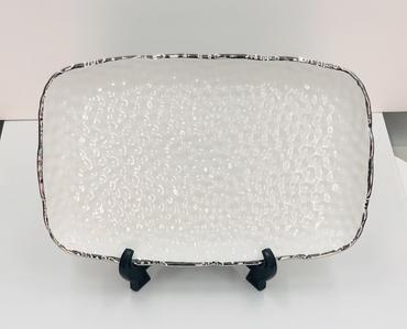 Joseph Sedgh Ceramic Serving Platter, Pebbled White with Silver Rim