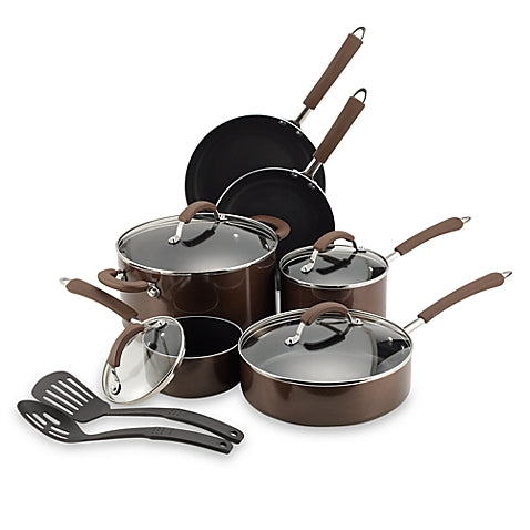 Farberware Millennium Nonstick Coated Porcelain Enameled Aluminum 12-Piece Cookware Pot Set, Bronze