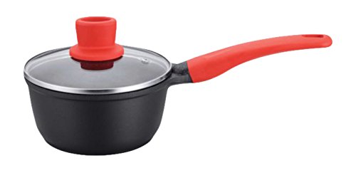 Europeware 1.4QT 8" Die Cast Marble Sauce Pan, Black with Red Handle - Induction Ready COOKPOT