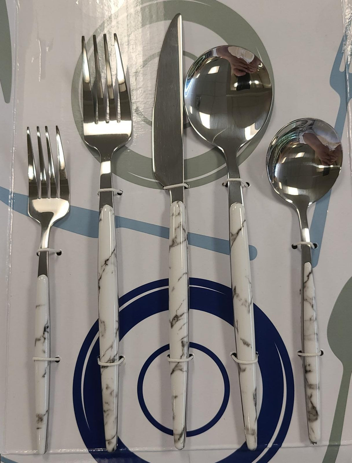 Prestige Osaka Marbleized White 20 Piece Flatware Set, Service for 4