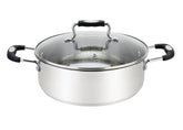 Millvado Urban 12.6Qt Stainless Steel Low Casserole With Glass Lid Silicone Handles, Black