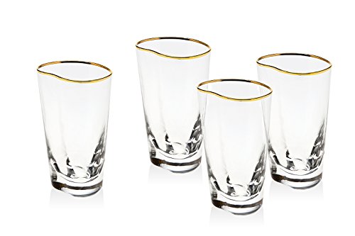 Godinger Cosmos 12 Oz Gold Banded Glass Highball Tumblers, Set of 4 (3.35L X 3.47W X 5.55H)