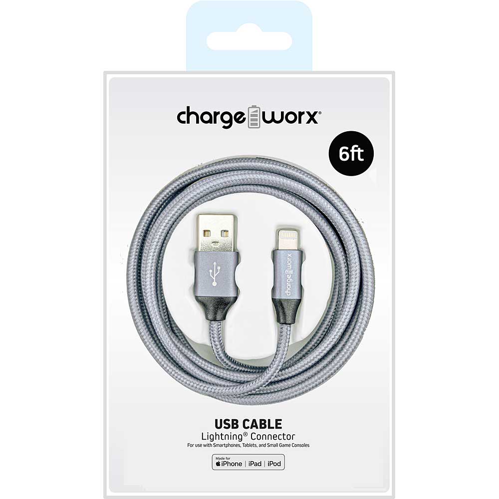 Chargeworx CX4858SL Silver Lightning Charging Cable, Wire for Apple iP