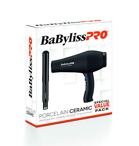 BaBylissPRO BPPP1 Porcelain Ceramic Hair Blow Dryer and Straightening Iron FLATIRON, Carrera and 1" Iron