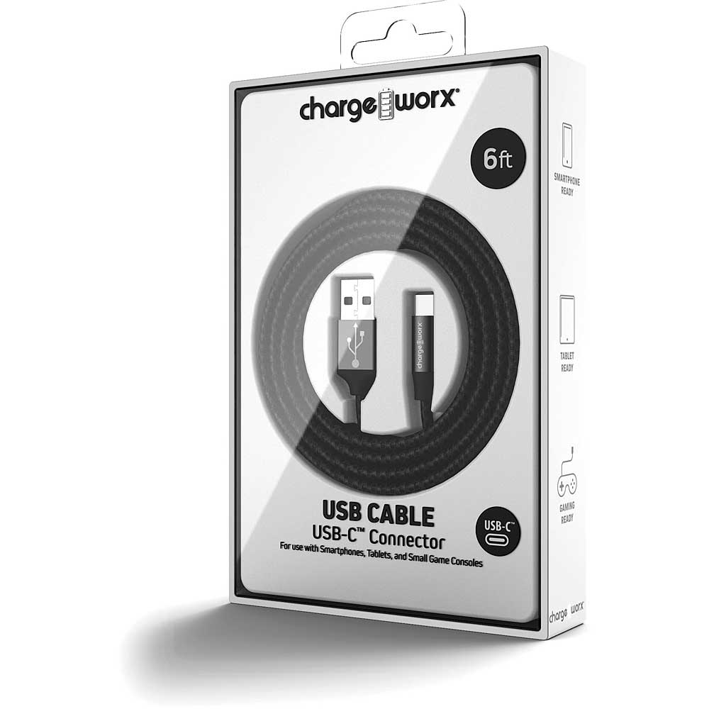 Chargeworx 6 FT USB-C Cable, Black