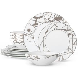 Noritake Rapture Platinum 20 Piece Fine Porcelain China Dinnerware Set