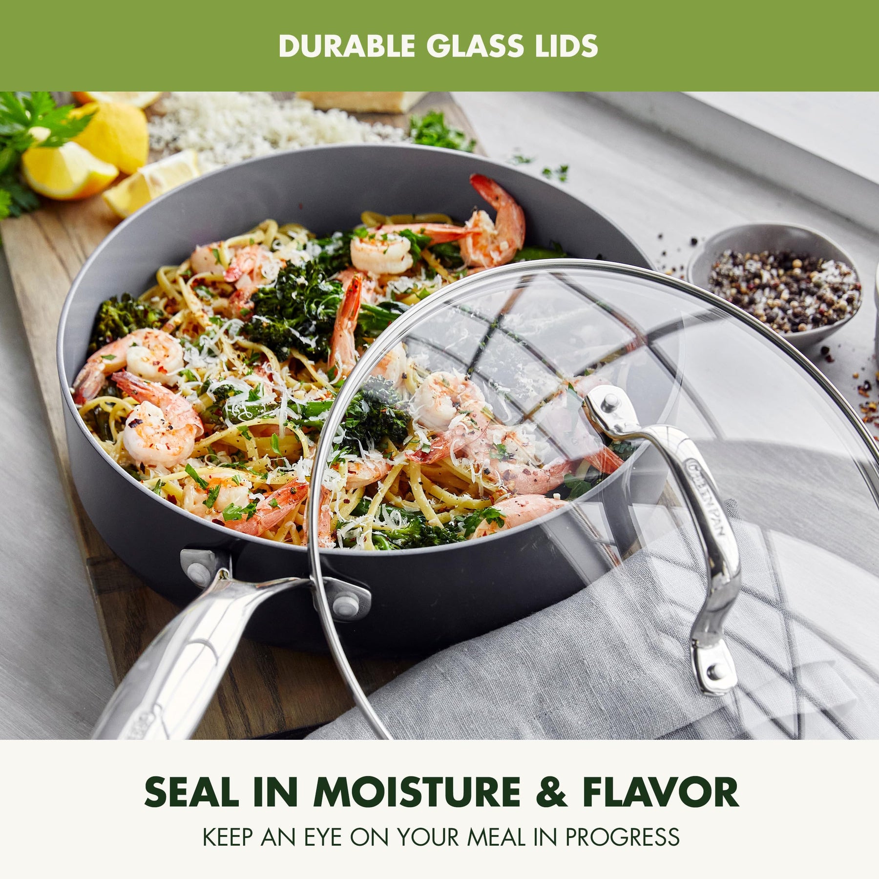 GreenPan Valencia Pro Hard Anodized Healthy Ceramic Nonstick 16 Piece Cookware Pots and Pans Set, PFAS-Free, Induction, Dishwasher Safe, Oven Safe, Gray