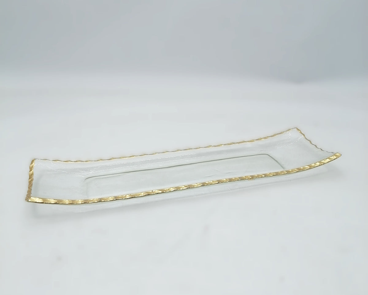 Joseph Sedgh Gold Border Glass Serving Platter Tray