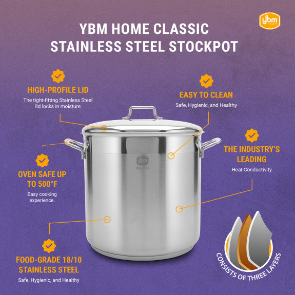 YBM Home Classic Stainless Steel Stockpot with SS Lid - Assorted Sizes