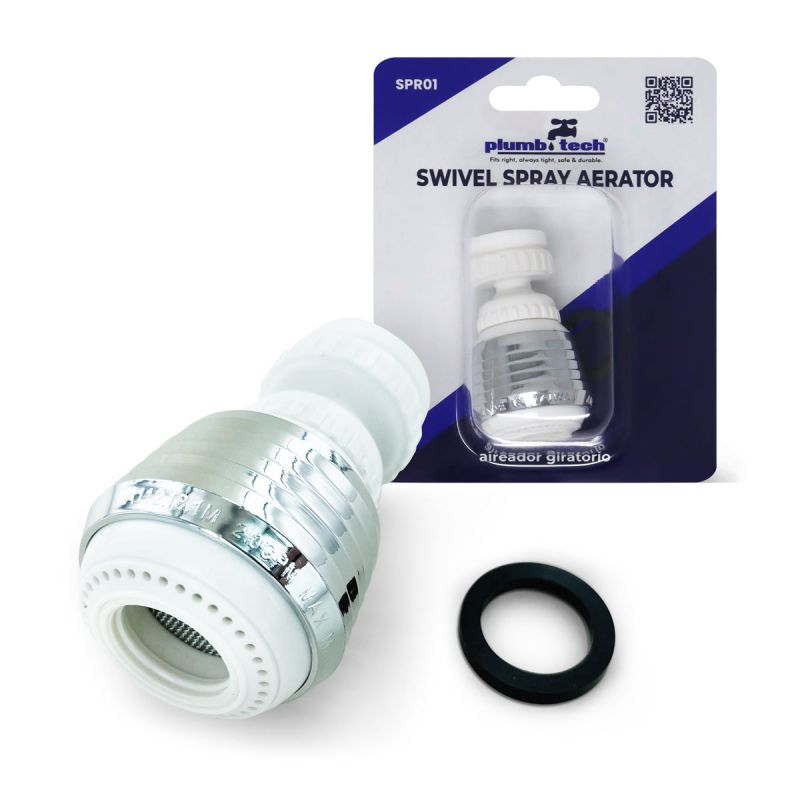 Swivel Stream Faucet Aerator, White Plastic/Chrome