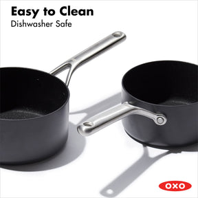 OXO Professional 1.7QT and 2.3QT Saucepan Pot Set with Lids Hard Anodized Ceramic Nonstick Cookware PFAS-Free Induction Suitable Stainless Steel Diamond Reinforced Coating Dishwasher/ Oven Safe Black