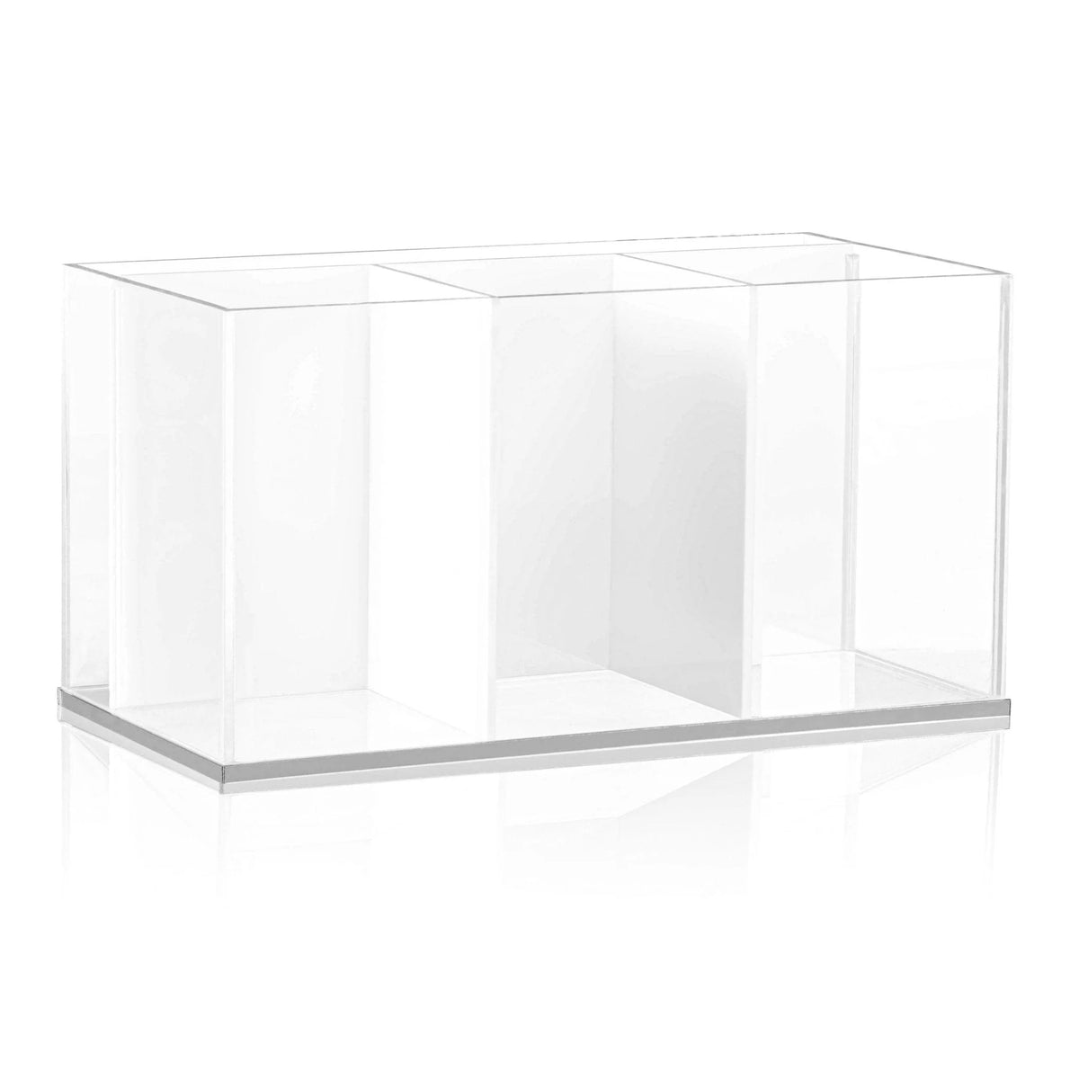Waterdale Classic Silverware Caddy Lucite With Silver Border, 3 Compartments, Dimensions: 8"x4"x4.5"
