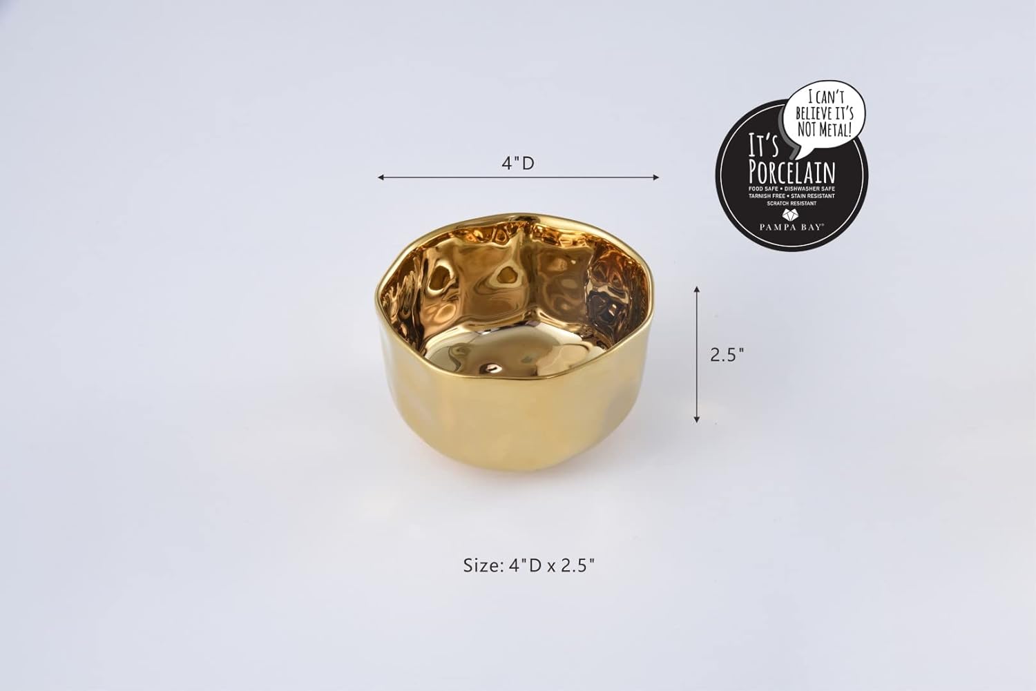 Pampa Bay Moonlight Tarnish Free Porcelain Snack Dip Bowl with Gold Titanium