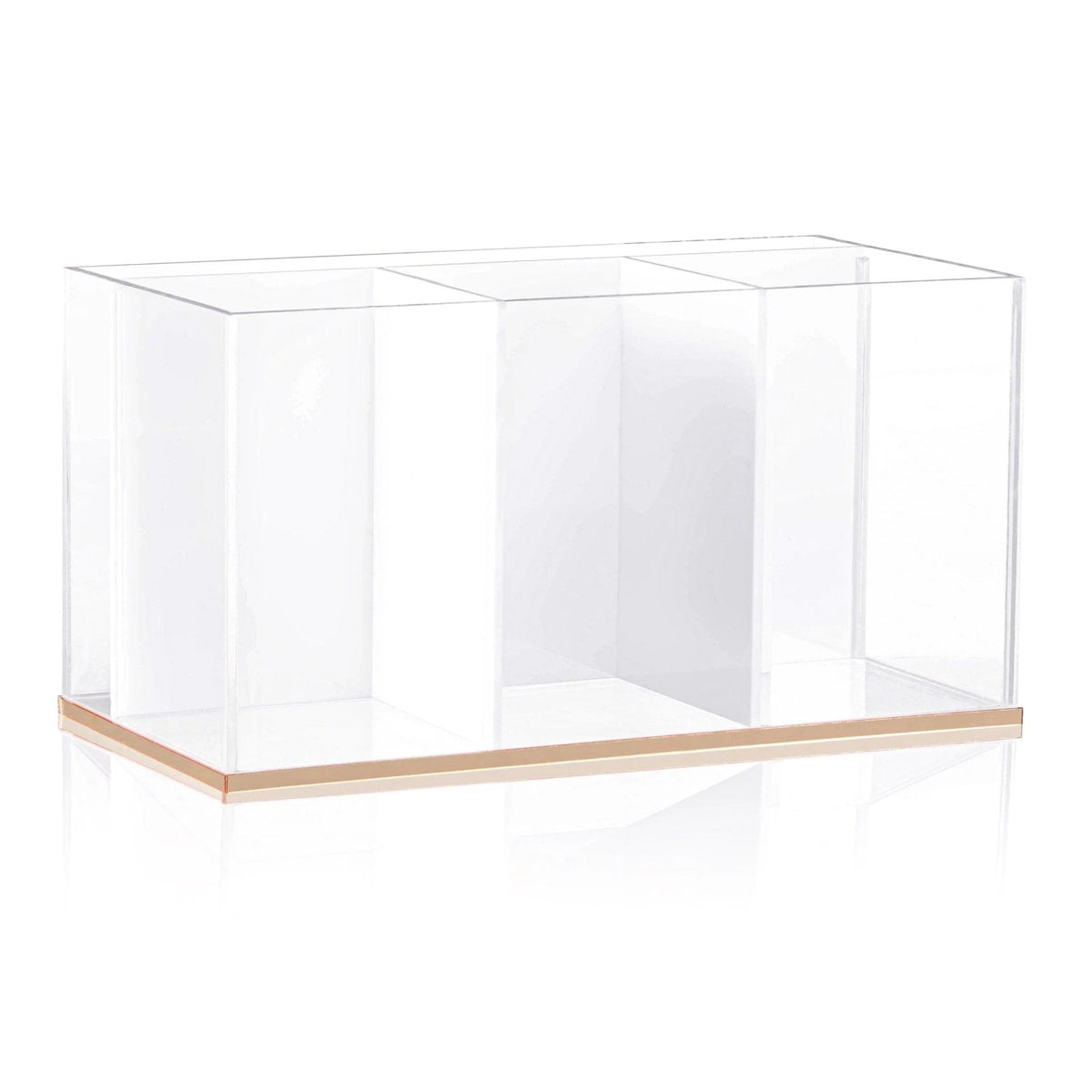 Waterdale Classic Silverware Caddy Lucite With Gold Border, 3 Compartments, Dimensions: 8"x4"x4.5"