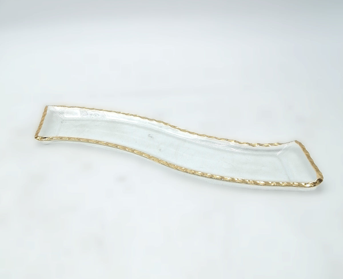 Joseph Sedgh Gold Border Wave Glass Serving Platter Tray