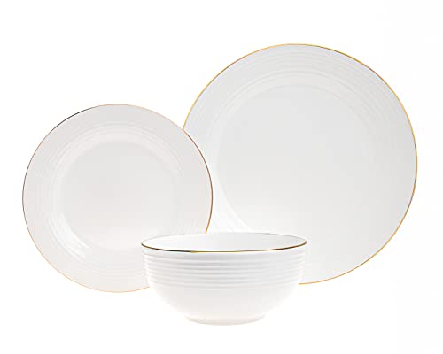 Dinnerware Set Plate Bowl Saba Gold by Godinger- Service of 6