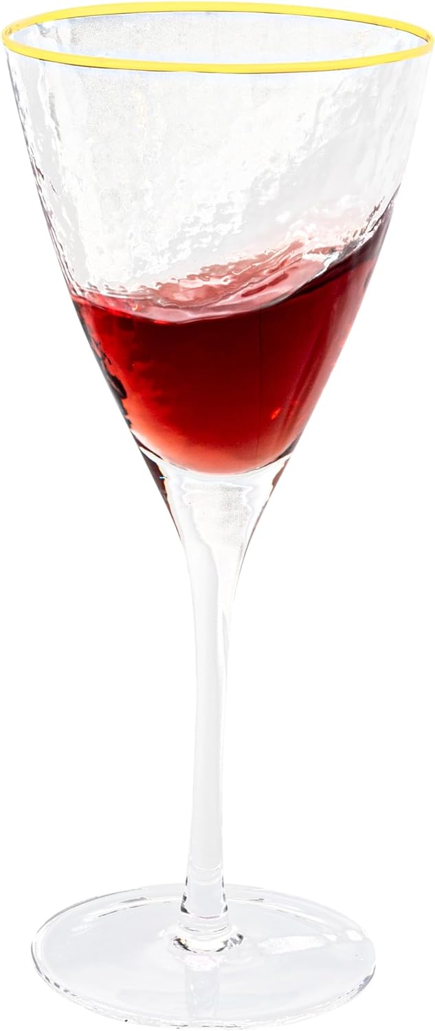 Vikko Decor - Gold Rim, Hammered Water Glass, 13 Oz, Set of 6