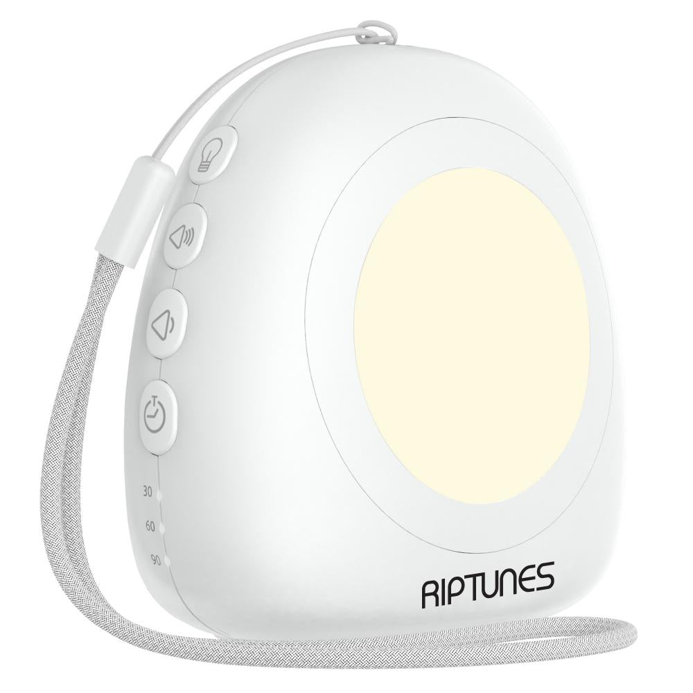 Riptunes White Knight Portable White Noise Sound Machine, 17 Soothing Sounds, Built In Rechargeable Battery, Warm Night Light, 3 Timer Options