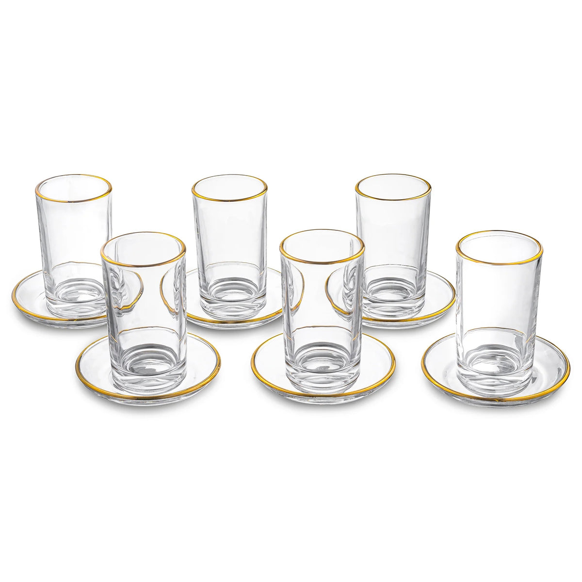 Waterdale Modern Glass Cups & Saucers, Set Of 6, Assorted Rim Colors
