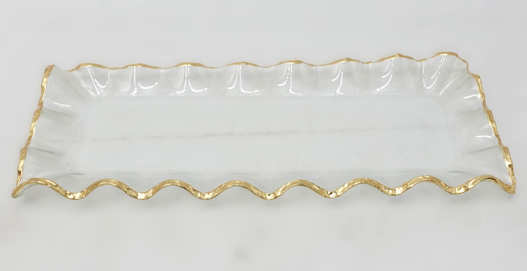 Joseph Sedgh Wavy Gold Border Glass Serving Platter Tray