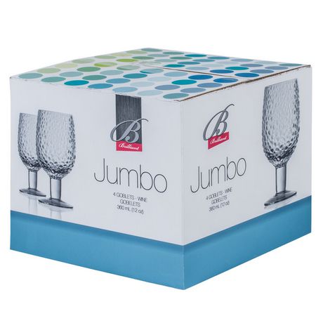 Brilliant Jumbo Stemmed Wine Glasses, 12Oz, Dishwasher Safe, Set of 4