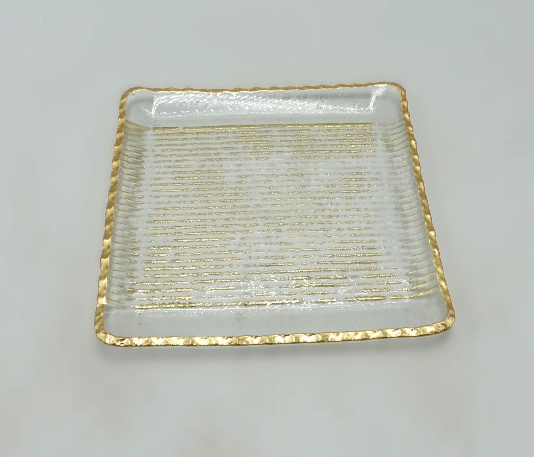 Joseph Sedgh Gold Lines Square Glass Serving Platter Tray