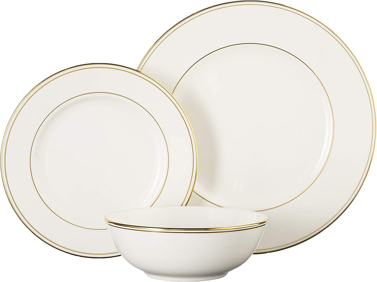 Lenox Federal Gold Fine Porcelain Dinnerware 3 Piece Place Setting, Dinner Plate, Salad Plate, Bowl, Dishwasher Safe