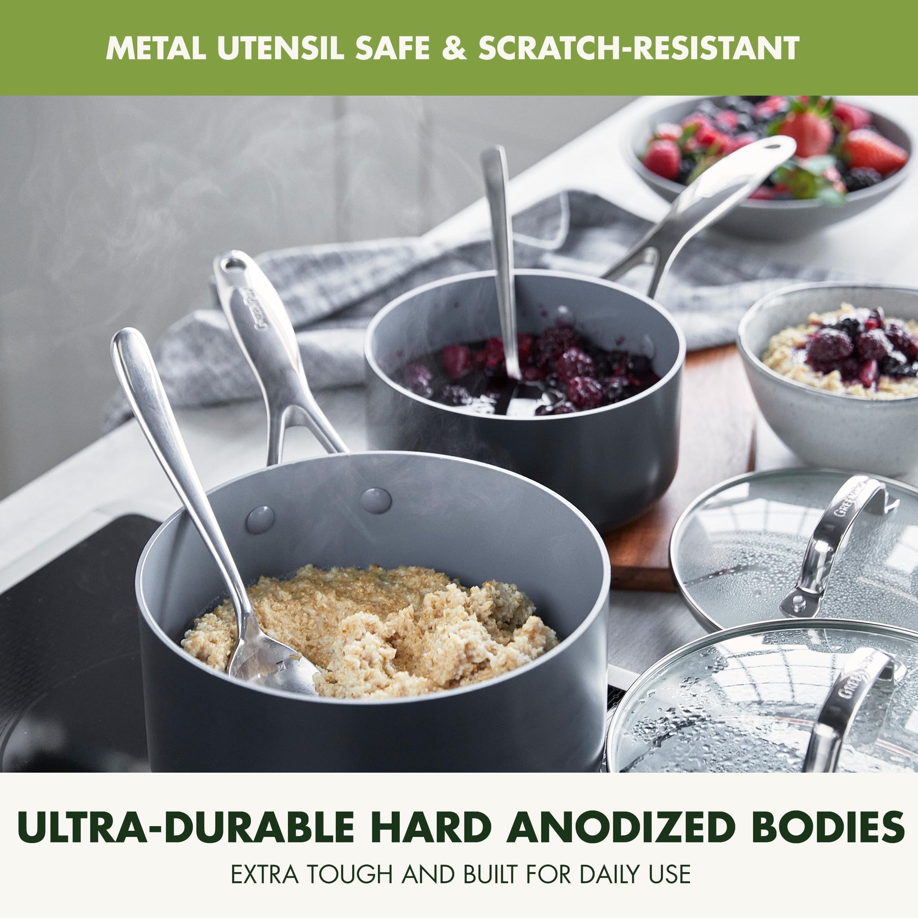 GreenPan Valencia Pro Hard Anodized Healthy Ceramic Nonstick 16 Piece Cookware Pots and Pans Set, PFAS-Free, Induction, Dishwasher Safe, Oven Safe, Gray