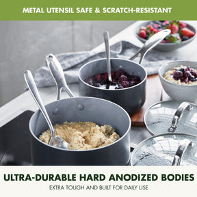 GreenPan Valencia Pro Hard Anodized Healthy Ceramic Nonstick 16 Piece Cookware Pots and Pans Set, PFAS-Free, Induction, Dishwasher Safe, Oven Safe, Gray