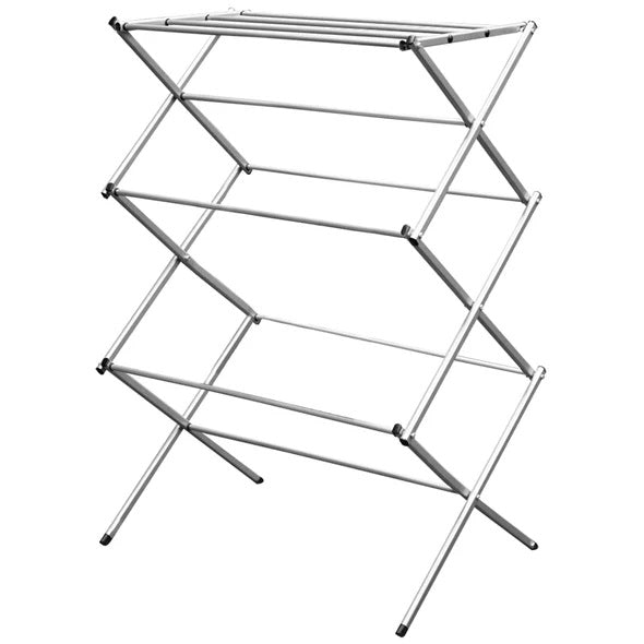 Home Basics 3-Tier Rust-Proof Enamel Coated Steel Collapsible Clothes Drying Rack, Grey