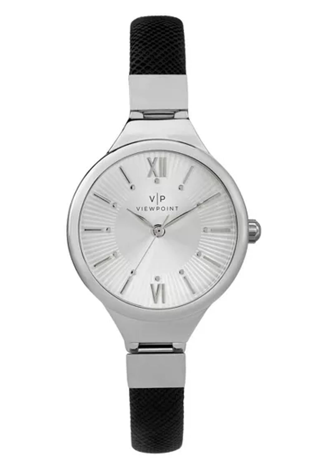Timex Women's Viewpoint Watch With Faux Leather Strap, Silver, Black