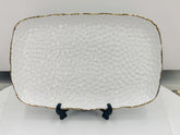 Joseph Sedgh Ceramic Serving Platter, Pebbled White with Gold Rim