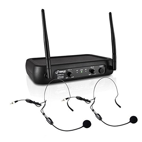 Pyle PDWM2145 VHF Wireless Microphone System, 2 Headset/Lavalier Mics, 2 Bodypacks, Fixed Frequency