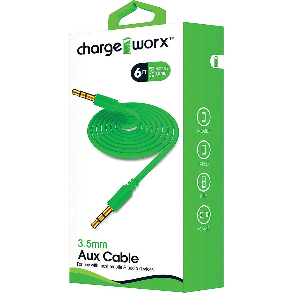 Chargeworx CX4541GN 6" Aux Audio Cable, Green