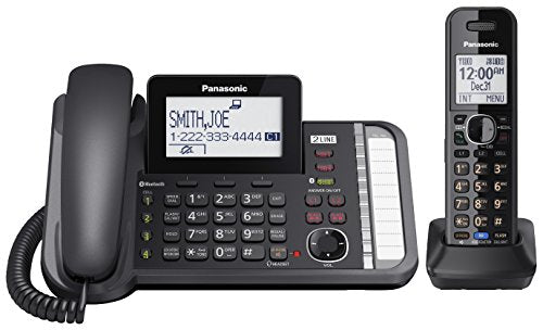 Panasonic KX-TG9581B DECT 6.0 2-Line 1-Handset Cordless Telephone, Black - Link2Cell; Caller ID; 3-way Conference; Up to 12 Handsets