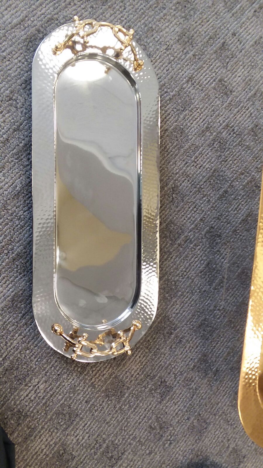 The Decorizer T-HSGB-L Large Hammered Silver Tray with Gold Buckle