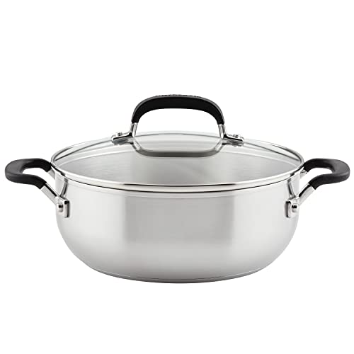KitchenAid Brushed Stainless Steel Casserole Pot with Lid, 4 Quart