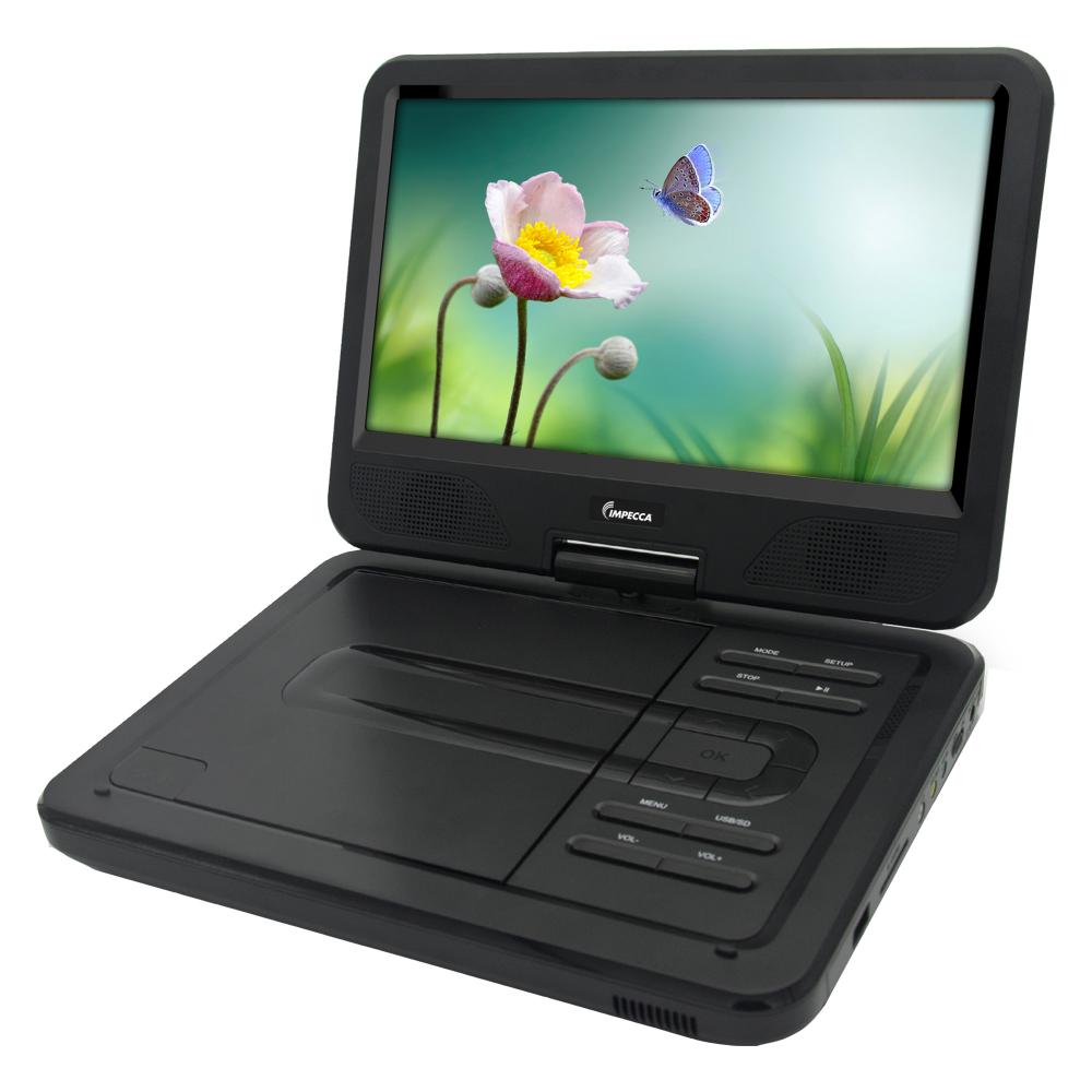 Impecca DVP1017K 10.1 Inch Portable DVD Player, 6 Hour Rechargeable Battery, Swivel Screen,Supports USB & SD Black