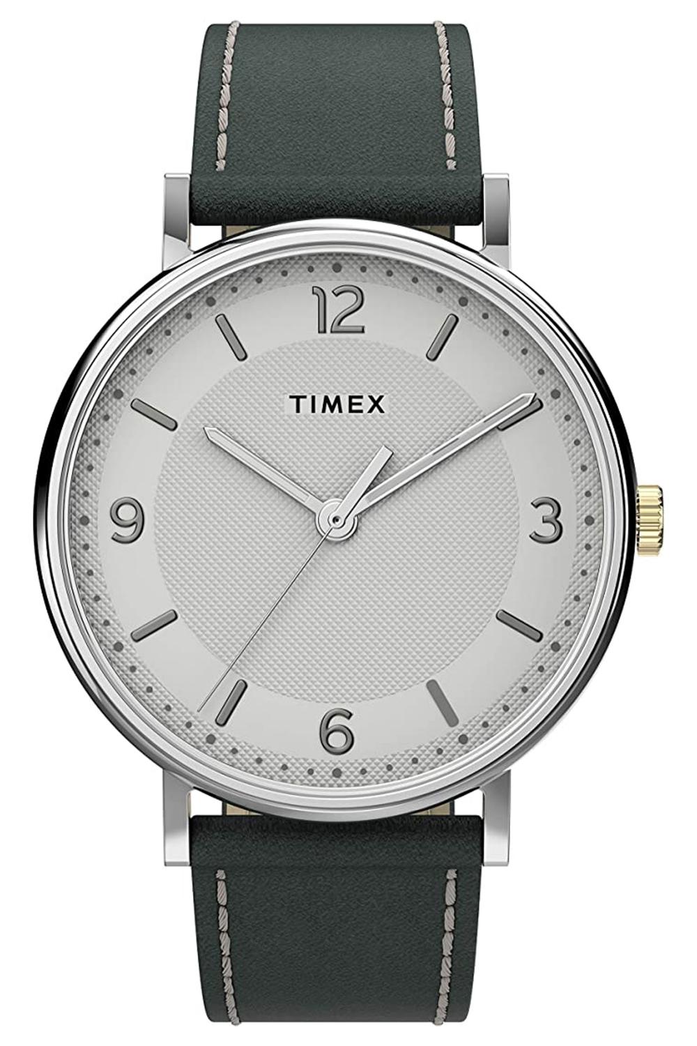 Timex Men's Southview 41mm Leather Strap Watch, Silver Case, Charcoal Strap
