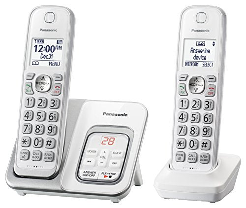 Panasonic KX-TGD532W DECT 6.0 2 Handset Cordless Telephone,  TALKING IDWhite - Call Block; Answering Machine; Caller ID; 3-way Conference, Expandable Up to 6 Handsets  no headset jack