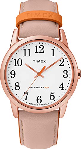 Timex Women's Easy Reader Date Leather Strap 38mm Watch, Pink