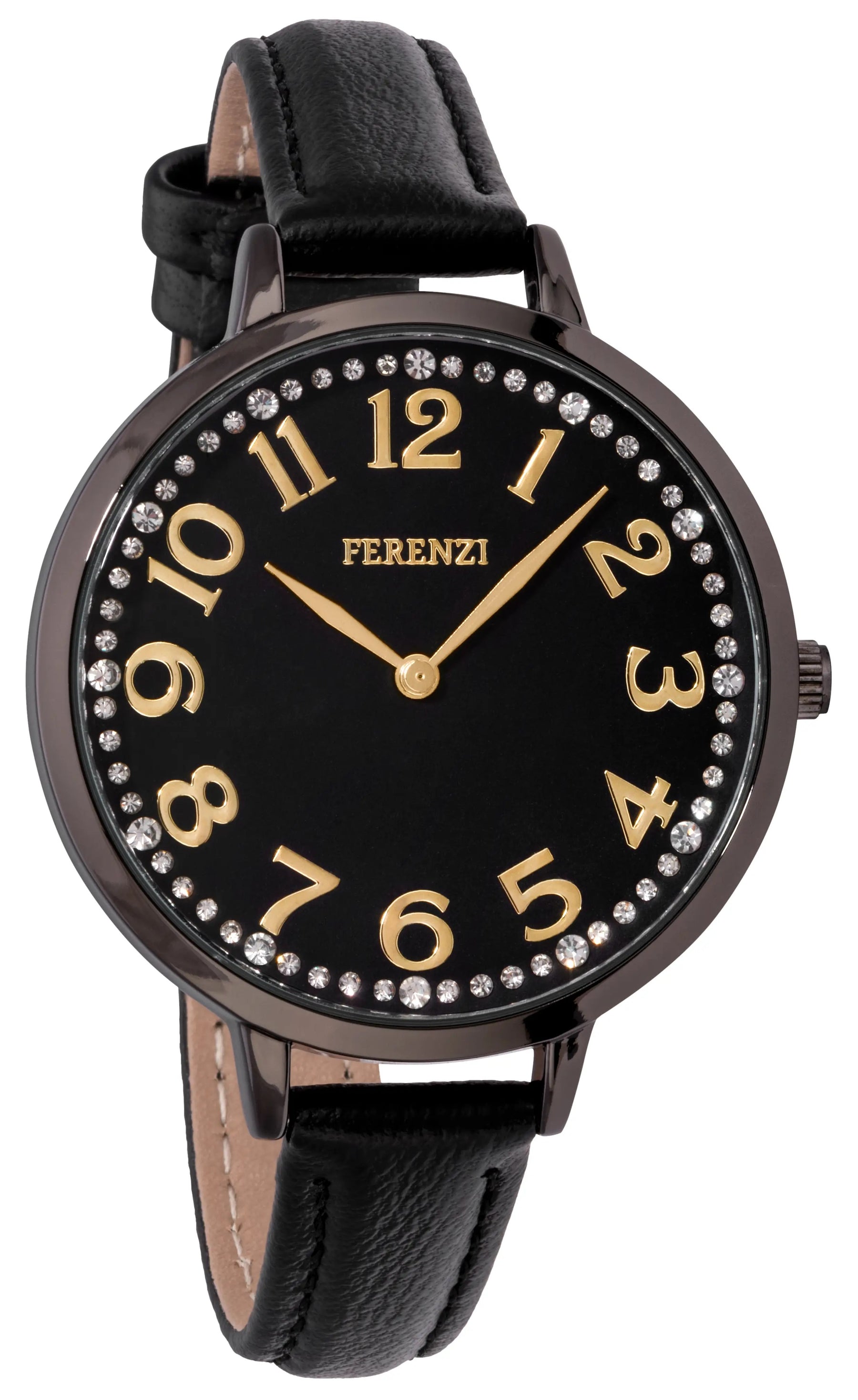 Marciano - Ferenzi Womens Watch, Black Dial Featuring Big Gold Numbers & White Stones, Black