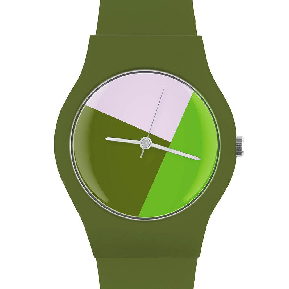 Green Plastic Band Watch with Geometric Design Face