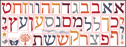 Wall ID Jewish Wall Decals, Aleph Bet - Peel and Stick, Removable, Repositional, Self Adhesive