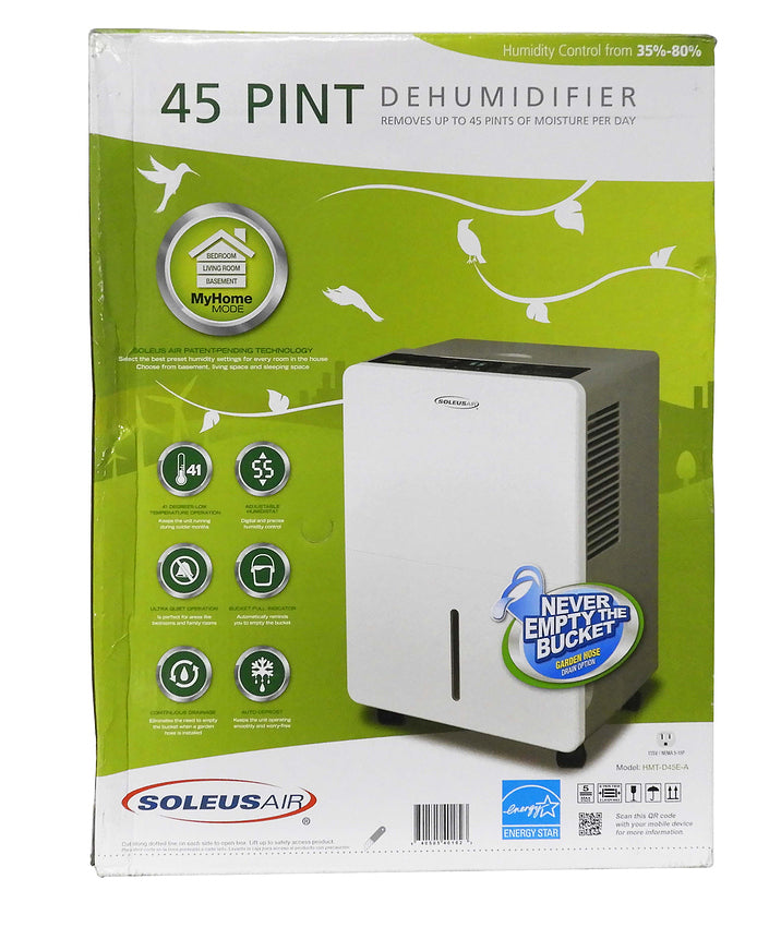 Soleus Air REFURBISHED Dehumidifier, 45 Pint, 8.5 Pint Bucket, Garden Hose Connection