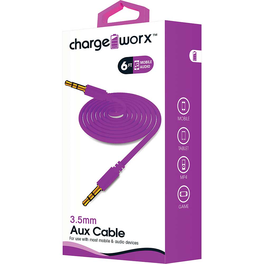 CHARGEWORX CX4541VT 6' Aux Audio Cable, Violet