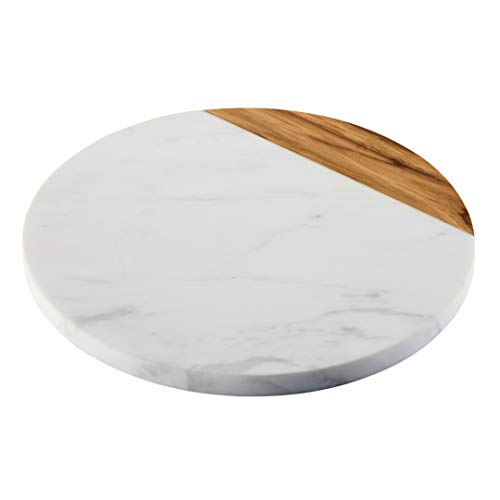 Anolon Pantryware White Marble/Teak Wood Serving Board, 10-Inch Round