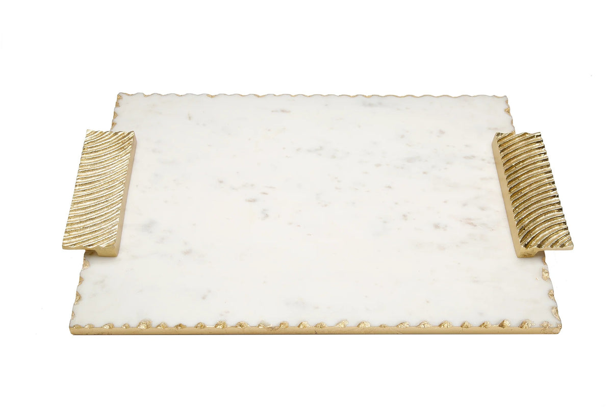 Classic Touch 16" Marble Challah Tray With Gold Handles & Rim