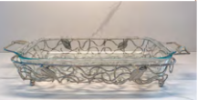 Classic Touch Rectangular Silver Handled Pyrex Holder with Leaf Design