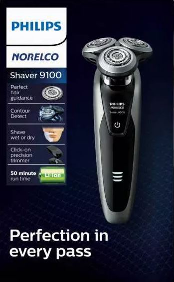 Philips Norelco Series 9100 Wet & Dry Men's Rechargeable Electric Shaver, 3 Speeds, HAS LIFT N CUT - S9161/83